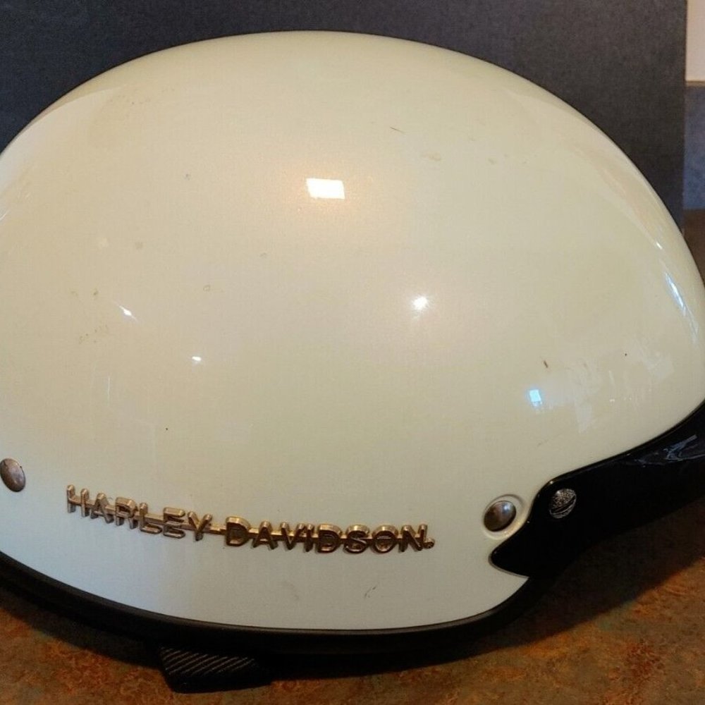 Harley Davidson Pearl White Helmet Midway Dot Visor Removable Ear Flaps - MED